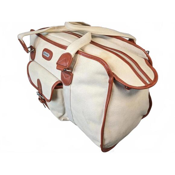 Samsonite Taiwan Duffle Bag 21" Travel Carry-On Beige Canvas - Picture 4 of 12